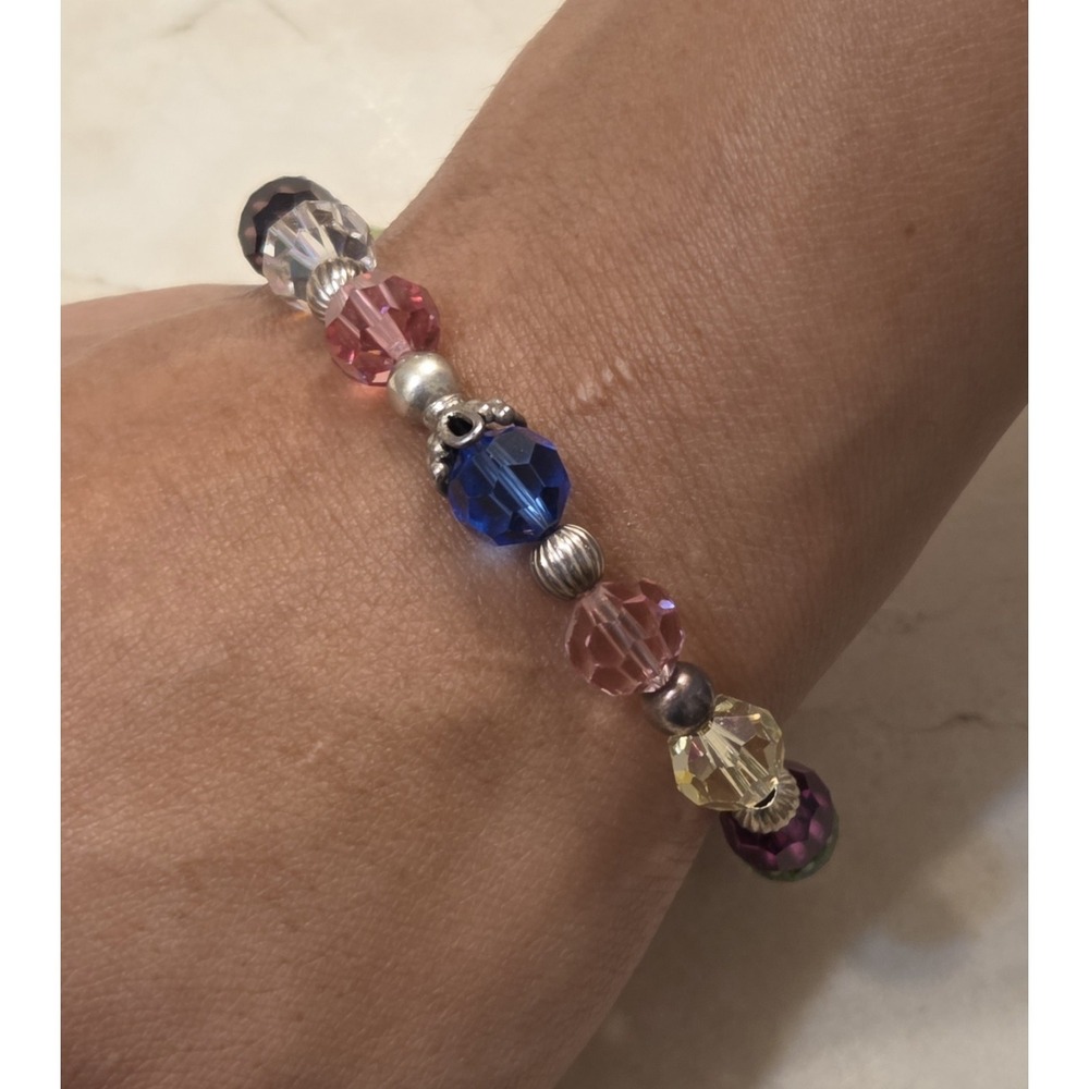 Vintage Sterling Silver & Colorful Crystal Bead Bracelet 925 7.5"‎ - Picture 2 of 5